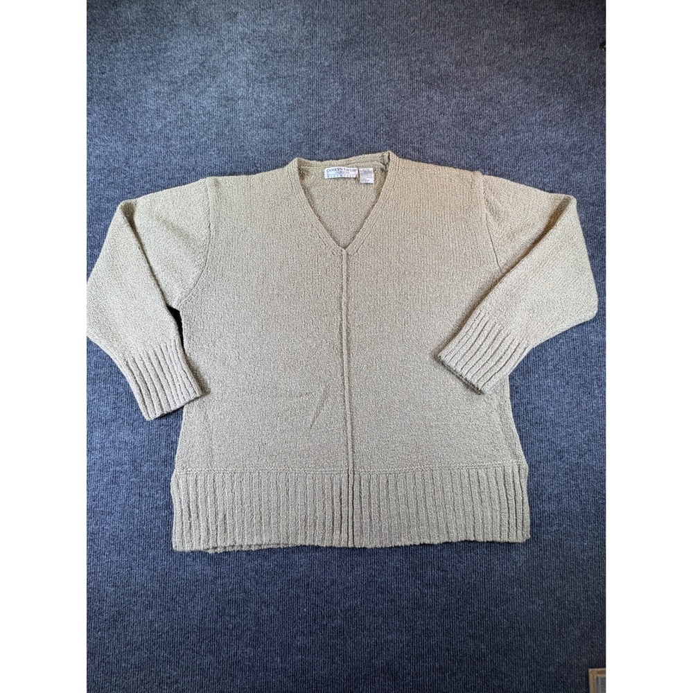 Carolyn Taylor Essentials Womens XL Tan V-Neck Knit Pullover Sweater Long Sleeve